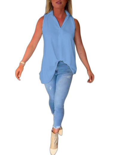 Effortless White Chiffon Tank Top for Women with Collared Sleeveless Button Front Flowing Casual Style