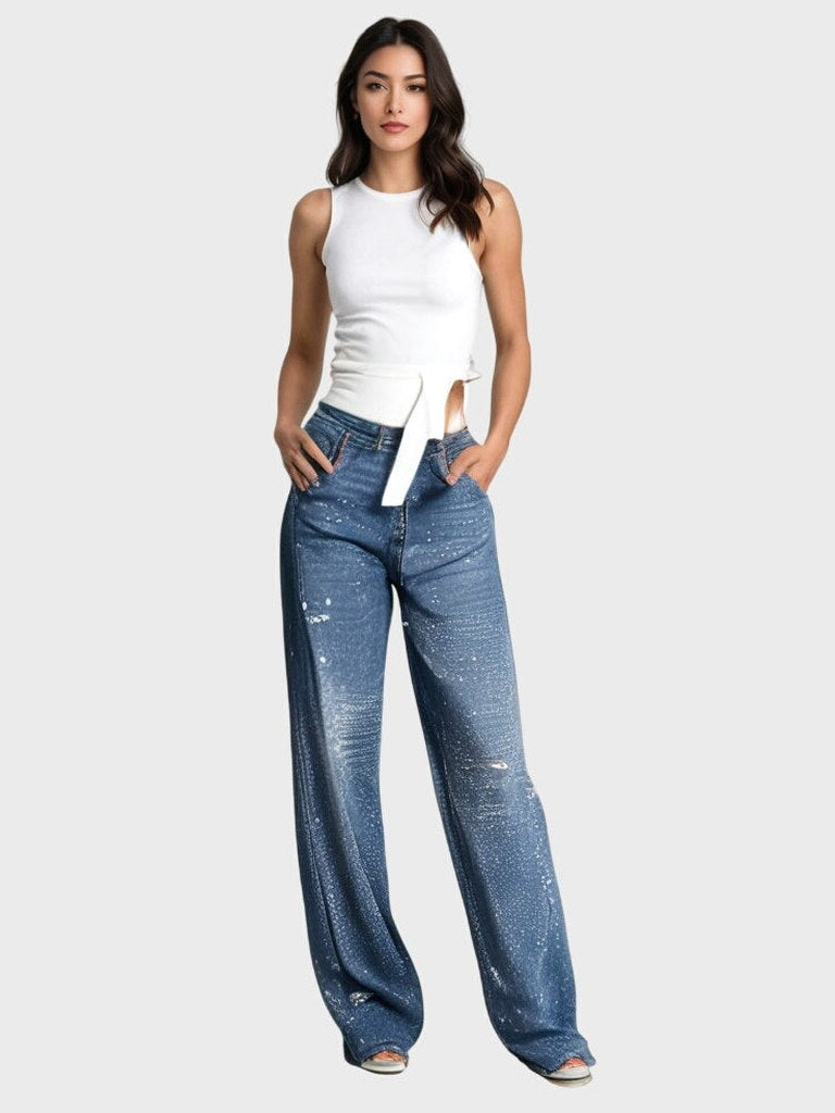 Effortless White Denim Blouse for Women with V Neck Long Sleeve Wrap Peplum Casual Style
