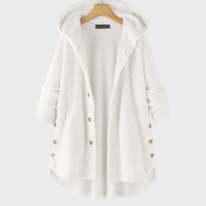 Effortless White Fleece Coat for Women with Long Sleeve Button Front Oversized Fur Lined Casual Style