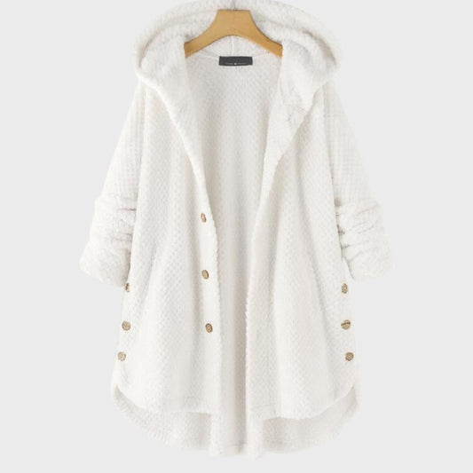 Effortless White Fleece Coat for Women with Long Sleeve Button Front Oversized Fur Lined Casual Style