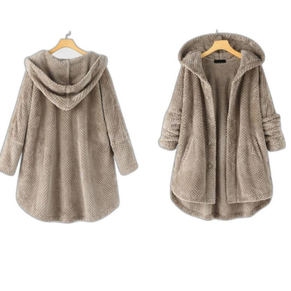 Effortless White Fleece Coat for Women with Long Sleeve Button Front Oversized Fur Lined Casual Style