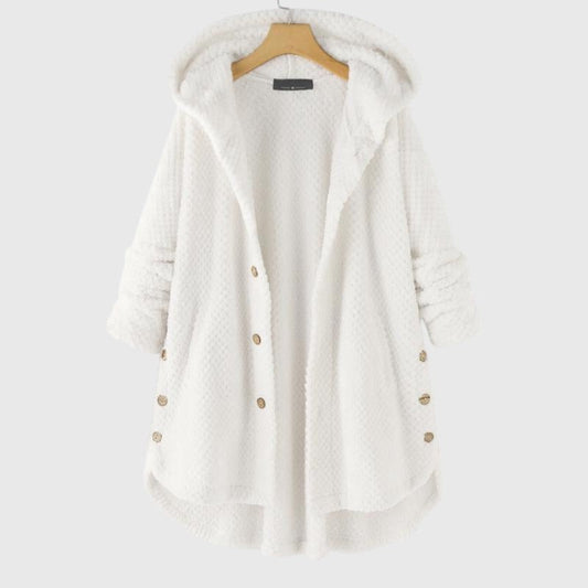Effortless White Fleece Coat for Women with Long Sleeve Button Front Oversized Fur Lined Casual Style