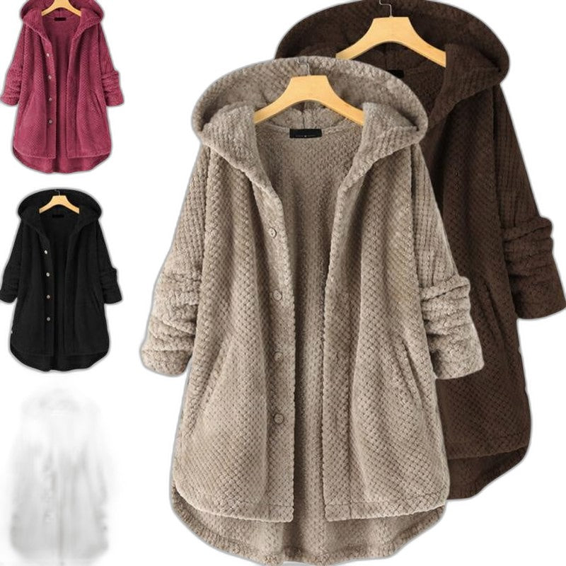 Effortless White Fleece Coat for Women with Long Sleeve Button Front Oversized Fur Lined Casual Style