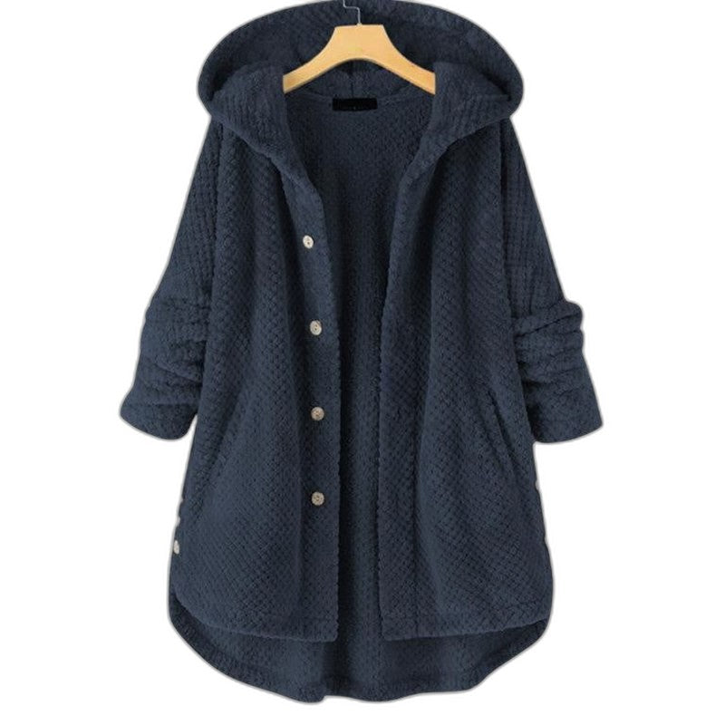 Effortless White Fleece Coat for Women with Long Sleeve Button Front Oversized Fur Lined Casual Style