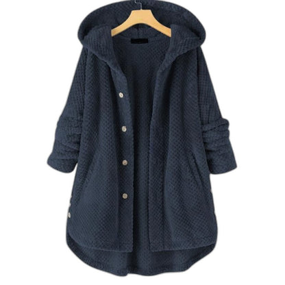 Effortless White Fleece Coat for Women with Long Sleeve Button Front Oversized Fur Lined Casual Style