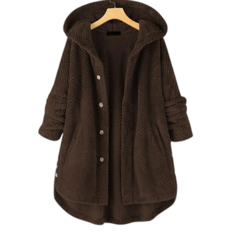 Effortless White Fleece Coat for Women with Long Sleeve Button Front Oversized Fur Lined Casual Style