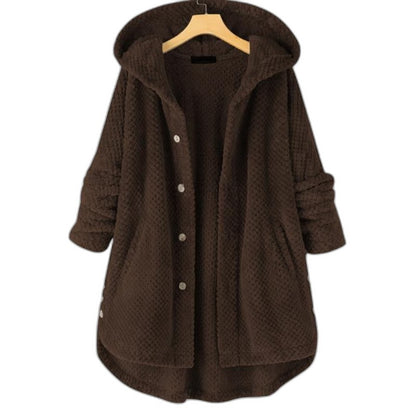 Effortless White Fleece Coat for Women with Long Sleeve Button Front Oversized Fur Lined Casual Style