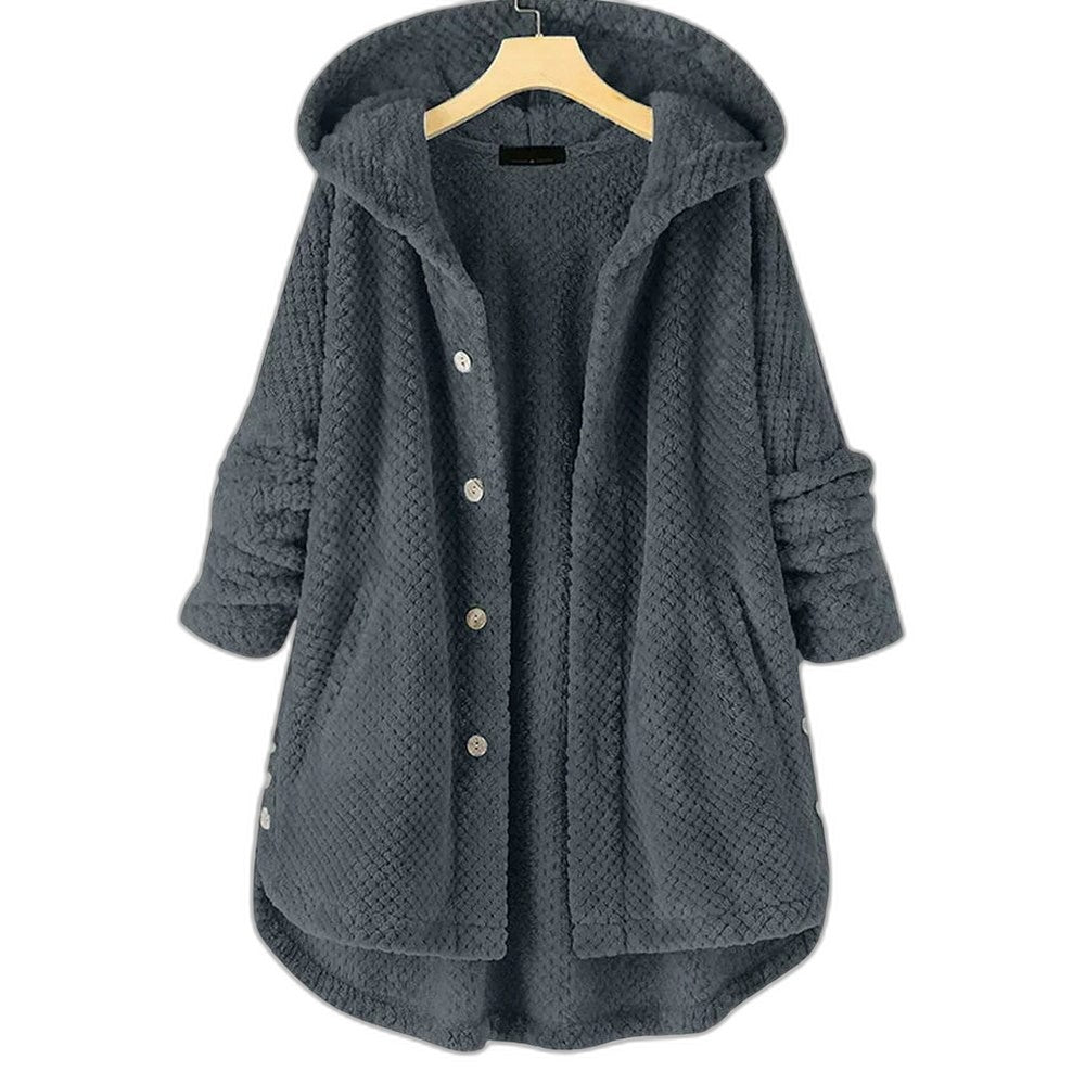 Effortless White Fleece Coat for Women with Long Sleeve Button Front Oversized Fur Lined Casual Style