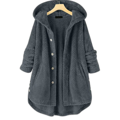Effortless White Fleece Coat for Women with Long Sleeve Button Front Oversized Fur Lined Casual Style
