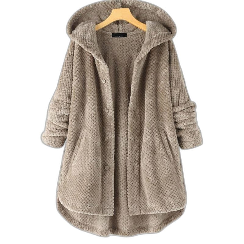 Effortless White Fleece Coat for Women with Long Sleeve Button Front Oversized Fur Lined Casual Style