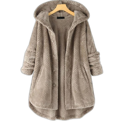 Effortless White Fleece Coat for Women with Long Sleeve Button Front Oversized Fur Lined Casual Style