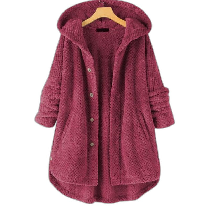 Effortless White Fleece Coat for Women with Long Sleeve Button Front Oversized Fur Lined Casual Style