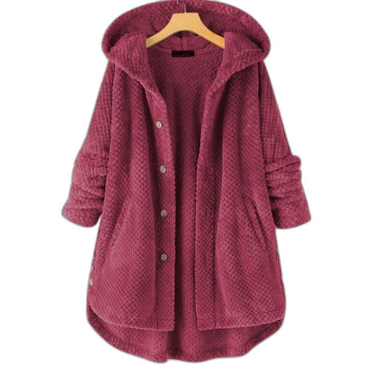 Effortless White Fleece Coat for Women with Long Sleeve Button Front Oversized Fur Lined Casual Style