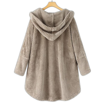 Effortless White Fleece Coat for Women with Long Sleeve Button Front Oversized Fur Lined Casual Style