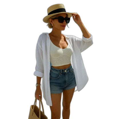 Effortless White Knit Cardigan Sweater for Women with Long Sleeve Flowing Casual Style
