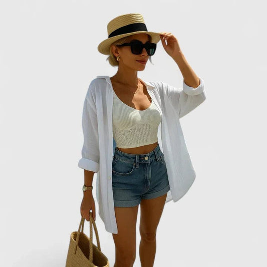 Effortless White Knit Cardigan Sweater for Women with Long Sleeve Flowing Casual Style