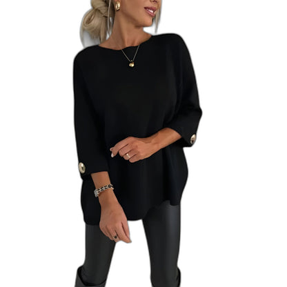 Effortless White Knit Sweater for Women with Crew Neck Long Sleeve Oversized Casual Style