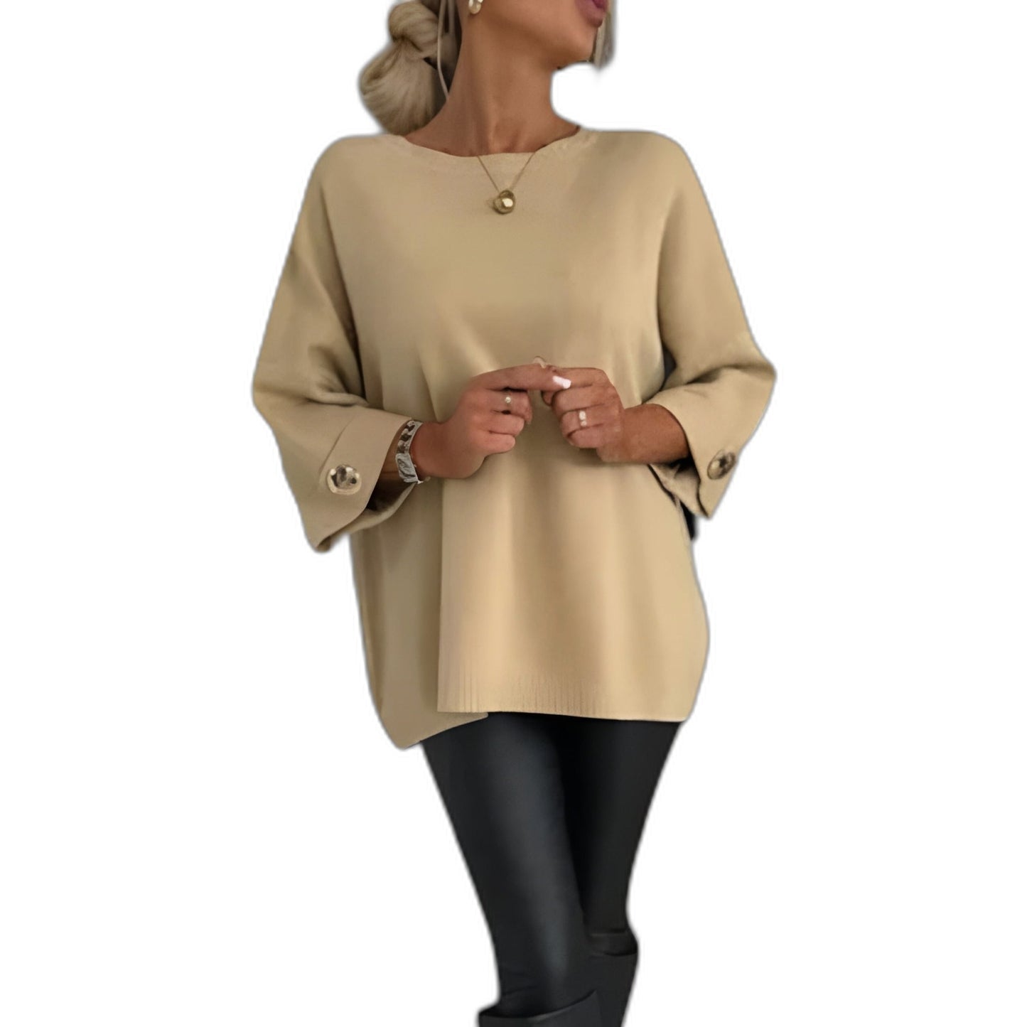 Effortless White Knit Sweater for Women with Crew Neck Long Sleeve Oversized Casual Style