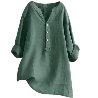 Effortless White Linen Blouse for Women with Collared Long Sleeve Button Front Oversized Casual Style