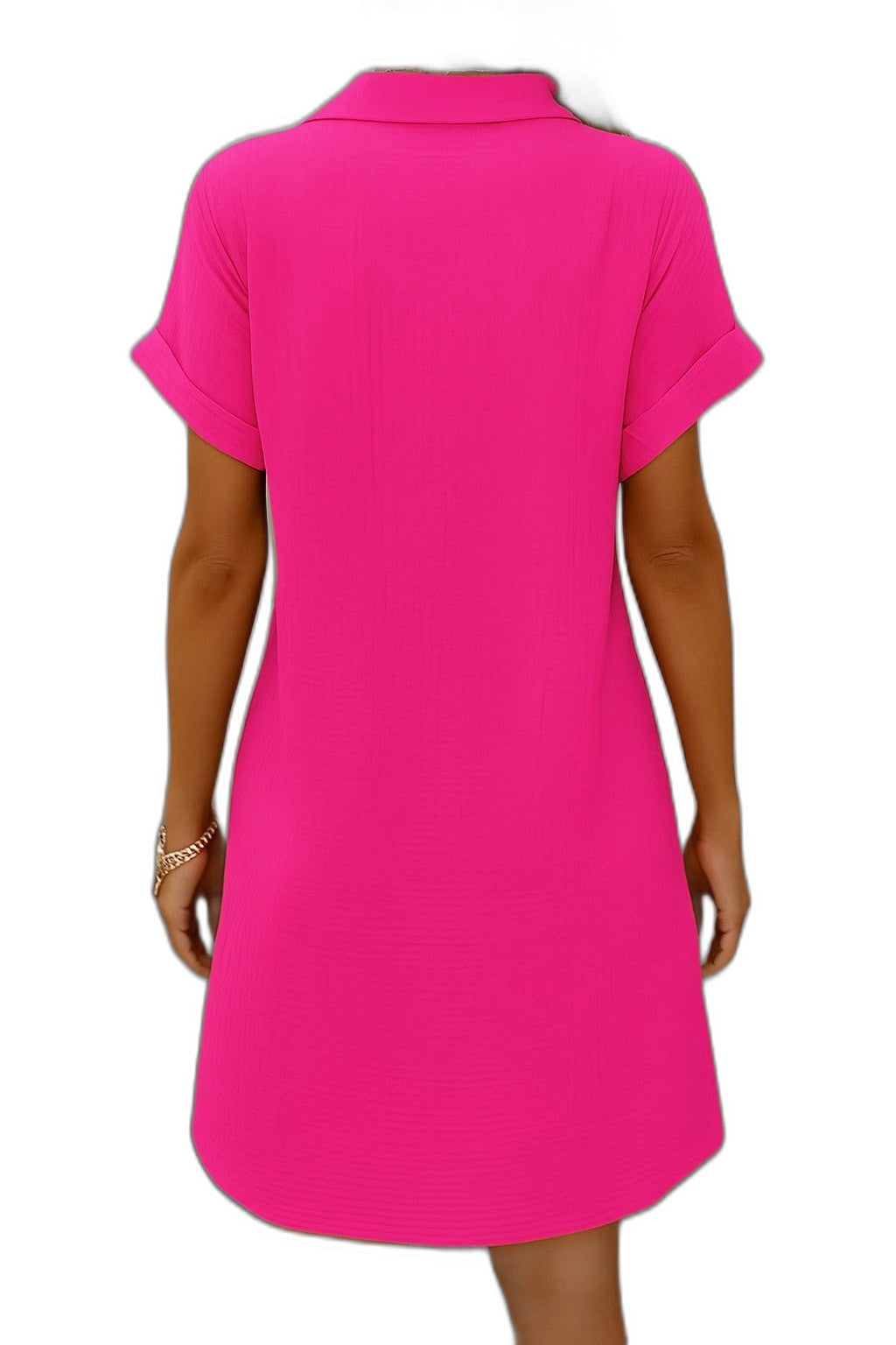 Effortless White Linen Mini Dress for Women with Collared Short Sleeve Button Front Flowing Pockets Casual Style