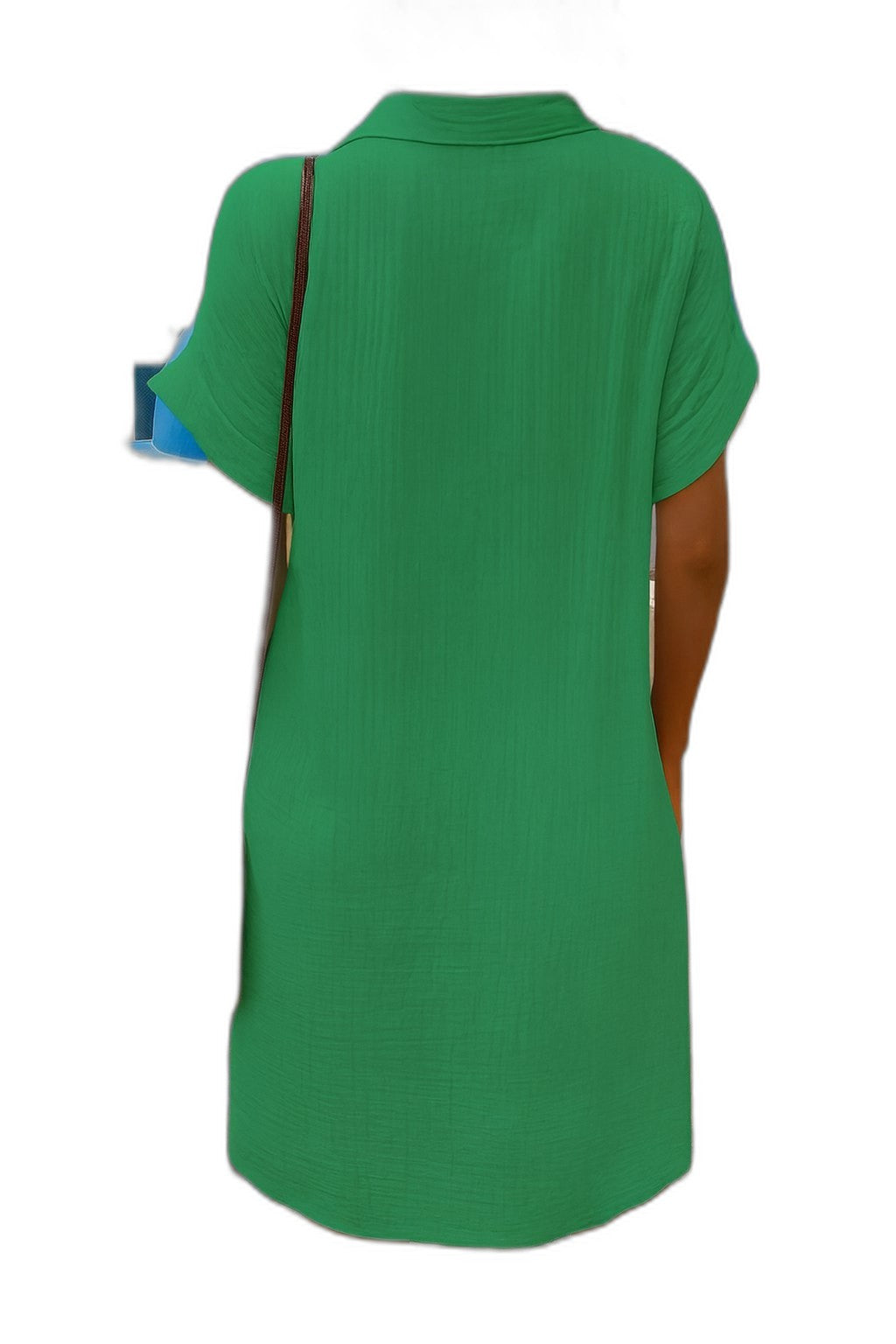 Effortless White Linen Mini Dress for Women with Collared Short Sleeve Button Front Flowing Pockets Casual Style