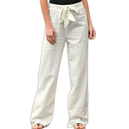 Effortless White Linen Pants for Women with Belted High Waisted Wide Leg Casual Style