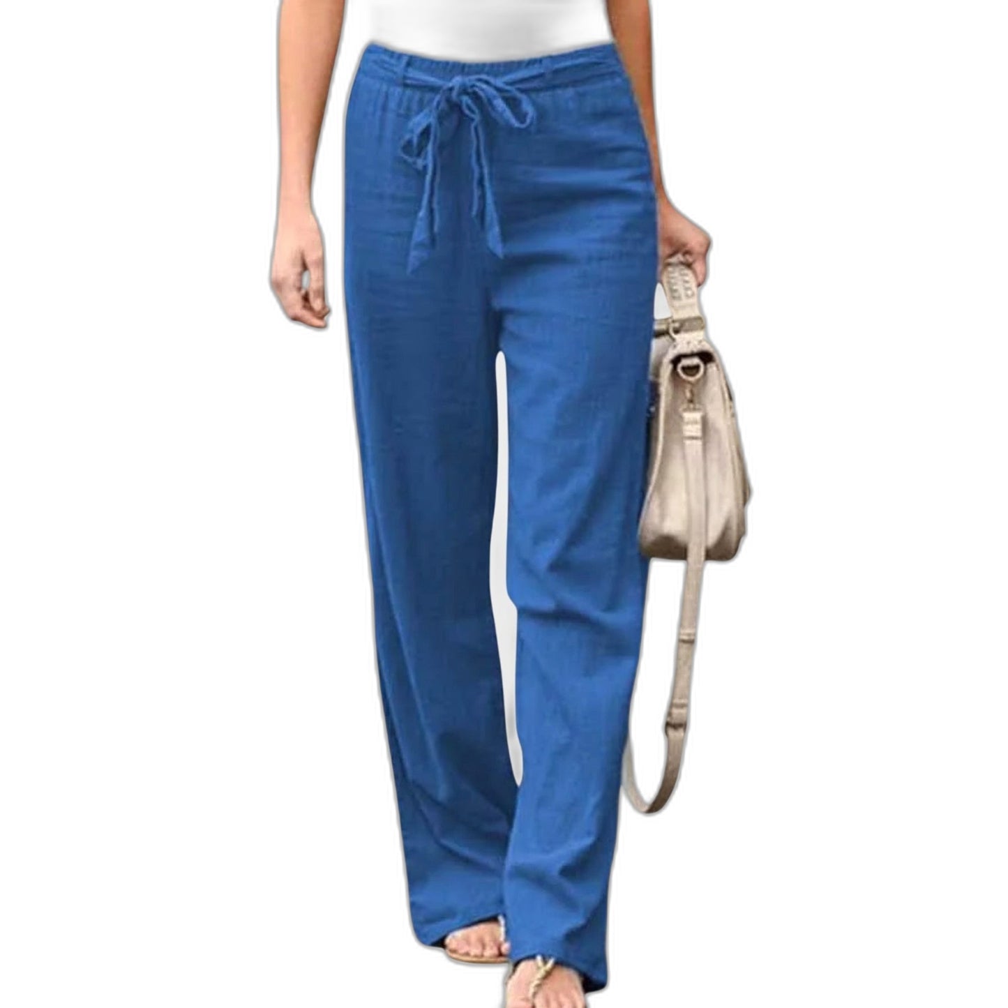 Effortless White Linen Pants for Women with Belted High Waisted Wide Leg Casual Style