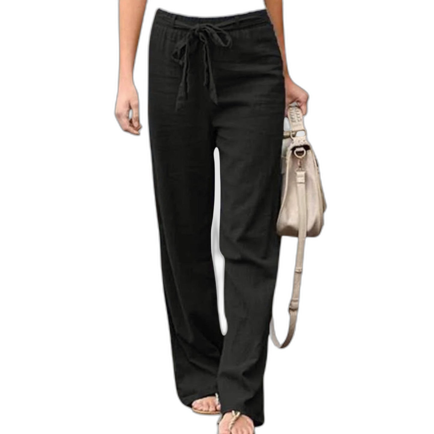 Effortless White Linen Pants for Women with Belted High Waisted Wide Leg Casual Style