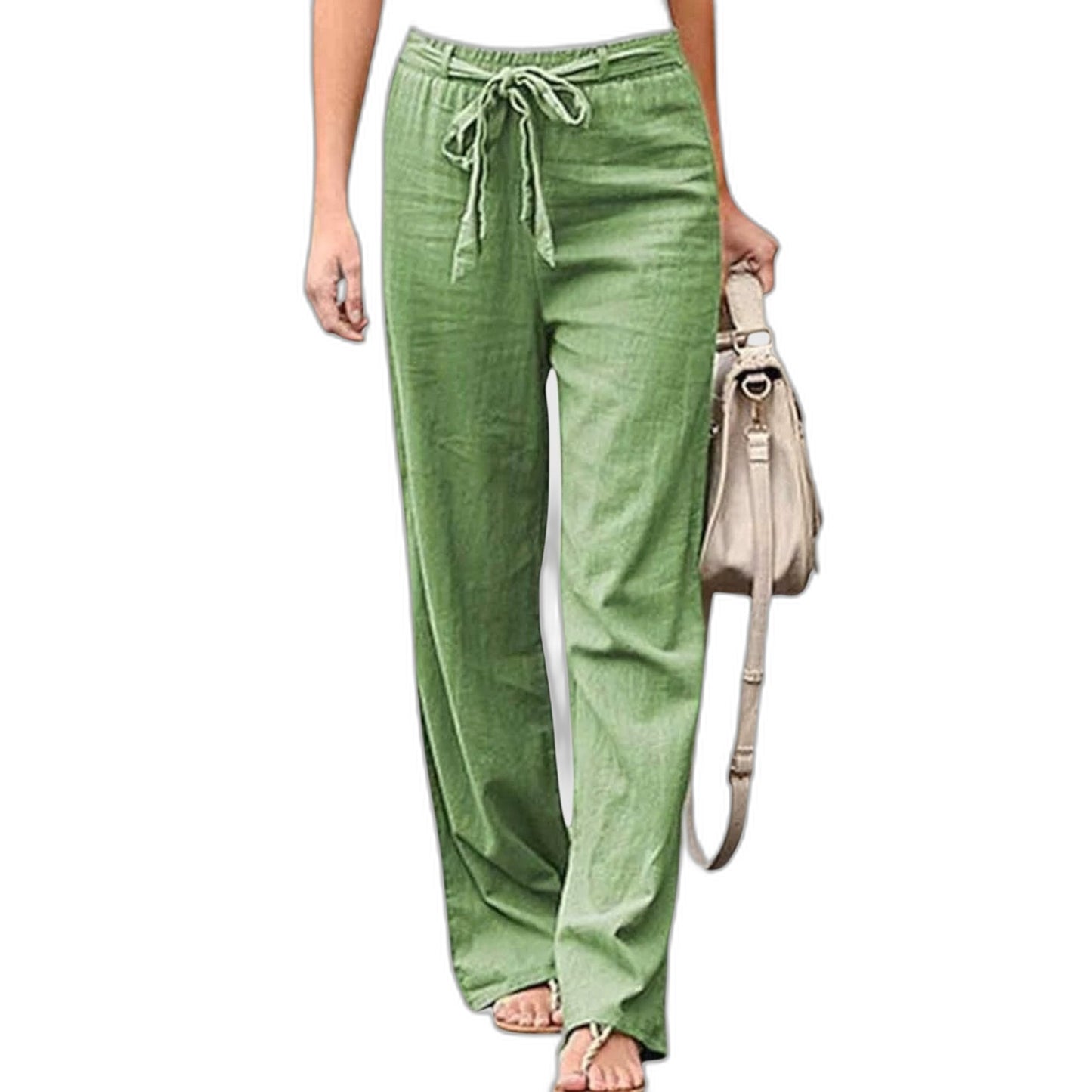 Effortless White Linen Pants for Women with Belted High Waisted Wide Leg Casual Style