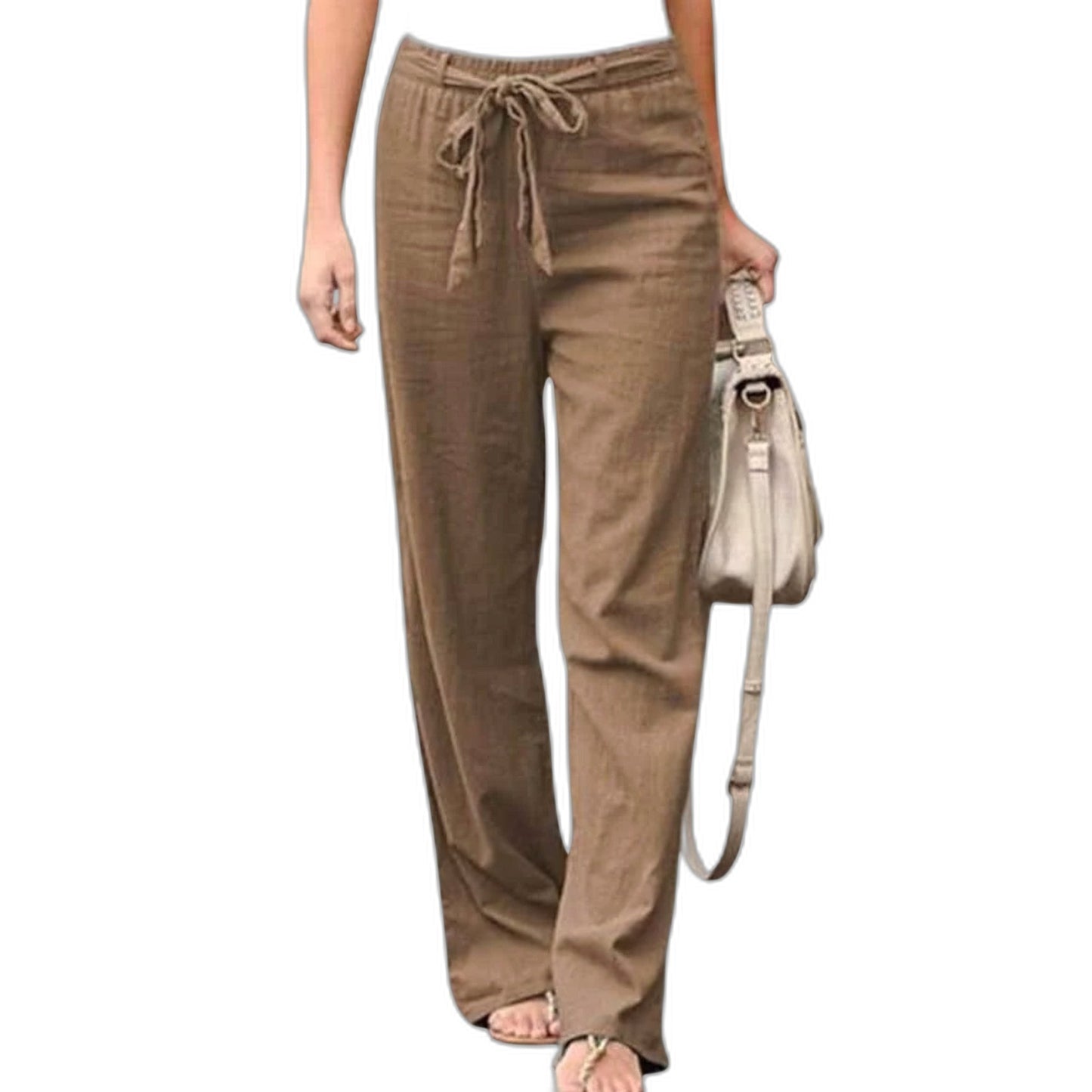 Effortless White Linen Pants for Women with Belted High Waisted Wide Leg Casual Style