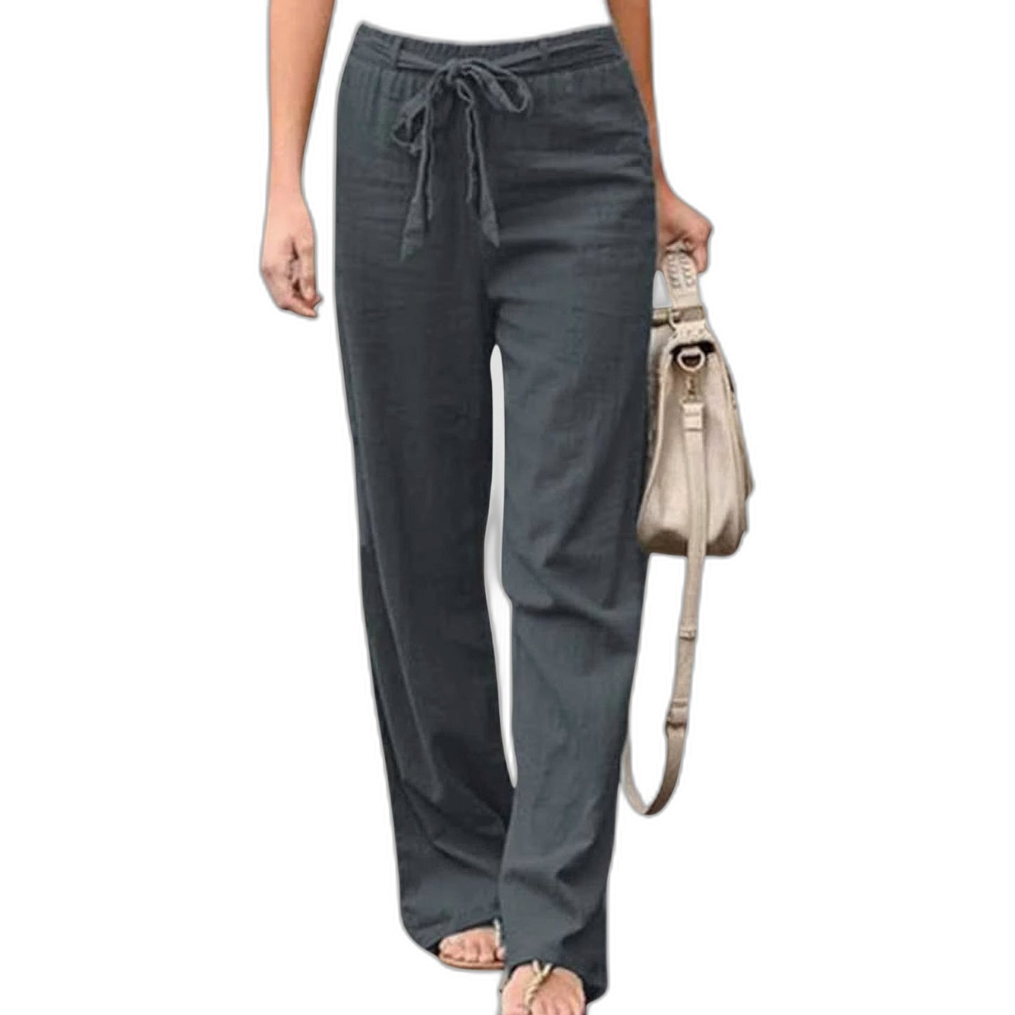 Effortless White Linen Pants for Women with Belted High Waisted Wide Leg Casual Style