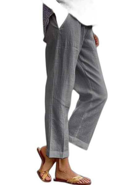 Effortless White Linen Pants for Women with High Waisted Wide Leg Pockets Casual Style