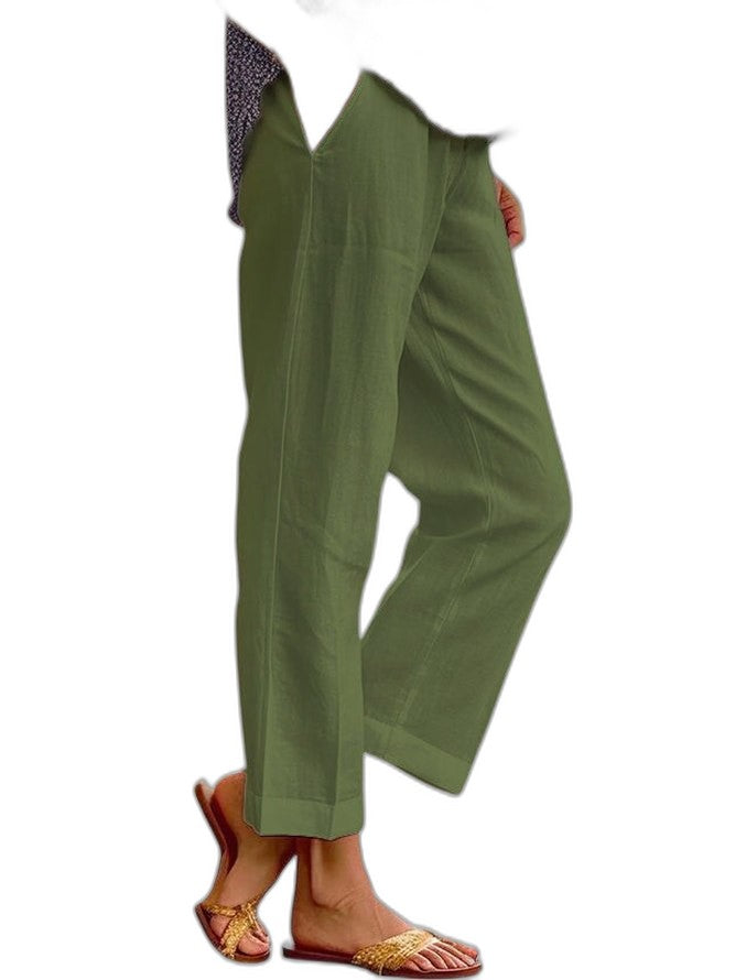 Effortless White Linen Pants for Women with High Waisted Wide Leg Pockets Casual Style