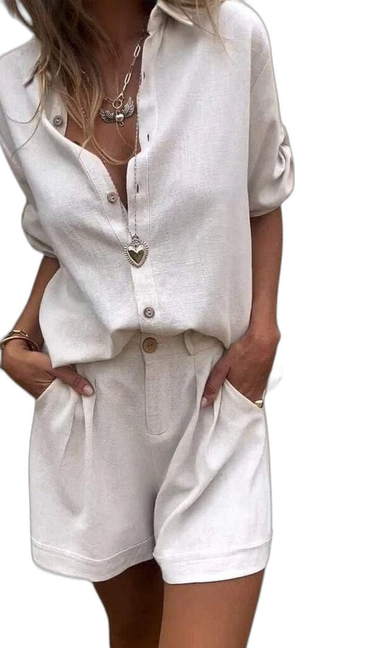 Effortless White Linen Shirt for Women with Collared Long Sleeve Button Front Oversized Pockets Casual Style