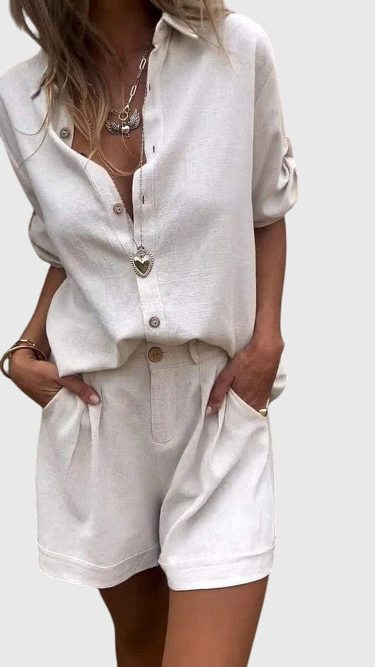 Effortless White Linen Shirt for Women with Collared Long Sleeve Button Front Oversized Pockets Casual Style