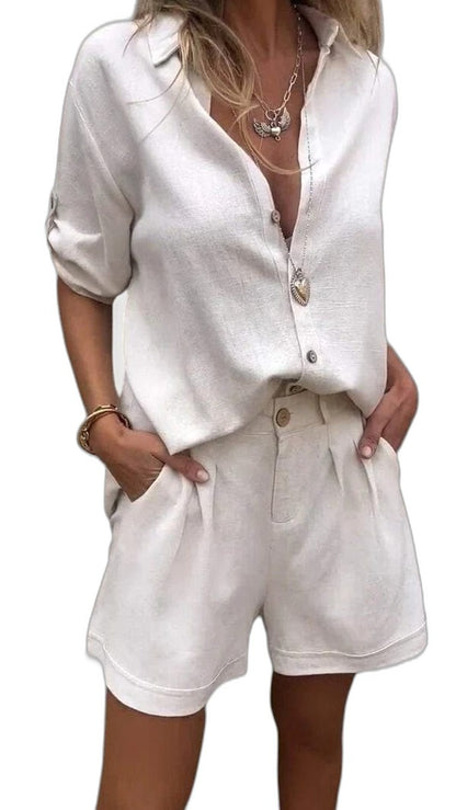 Effortless White Linen Shirt for Women with Collared Long Sleeve Button Front Oversized Pockets Casual Style