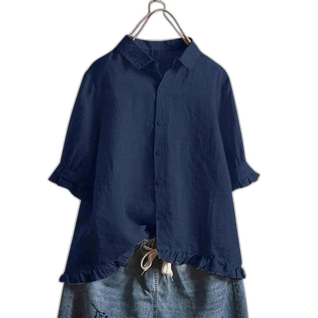 Effortless White Linen Shirt for Women with Collared Short Sleeve Button Front Oversized Casual Style