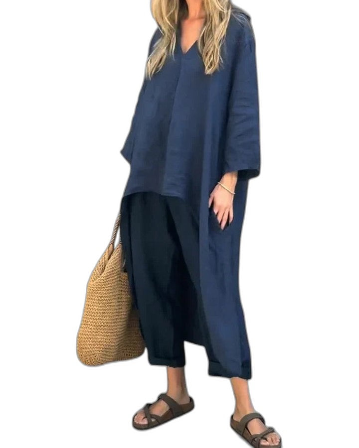 Effortless White Linen Two Piece Set for Women with Flowing Oversized Casual Style