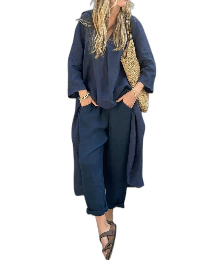 Effortless White Linen Two Piece Set for Women with Flowing Oversized Casual Style