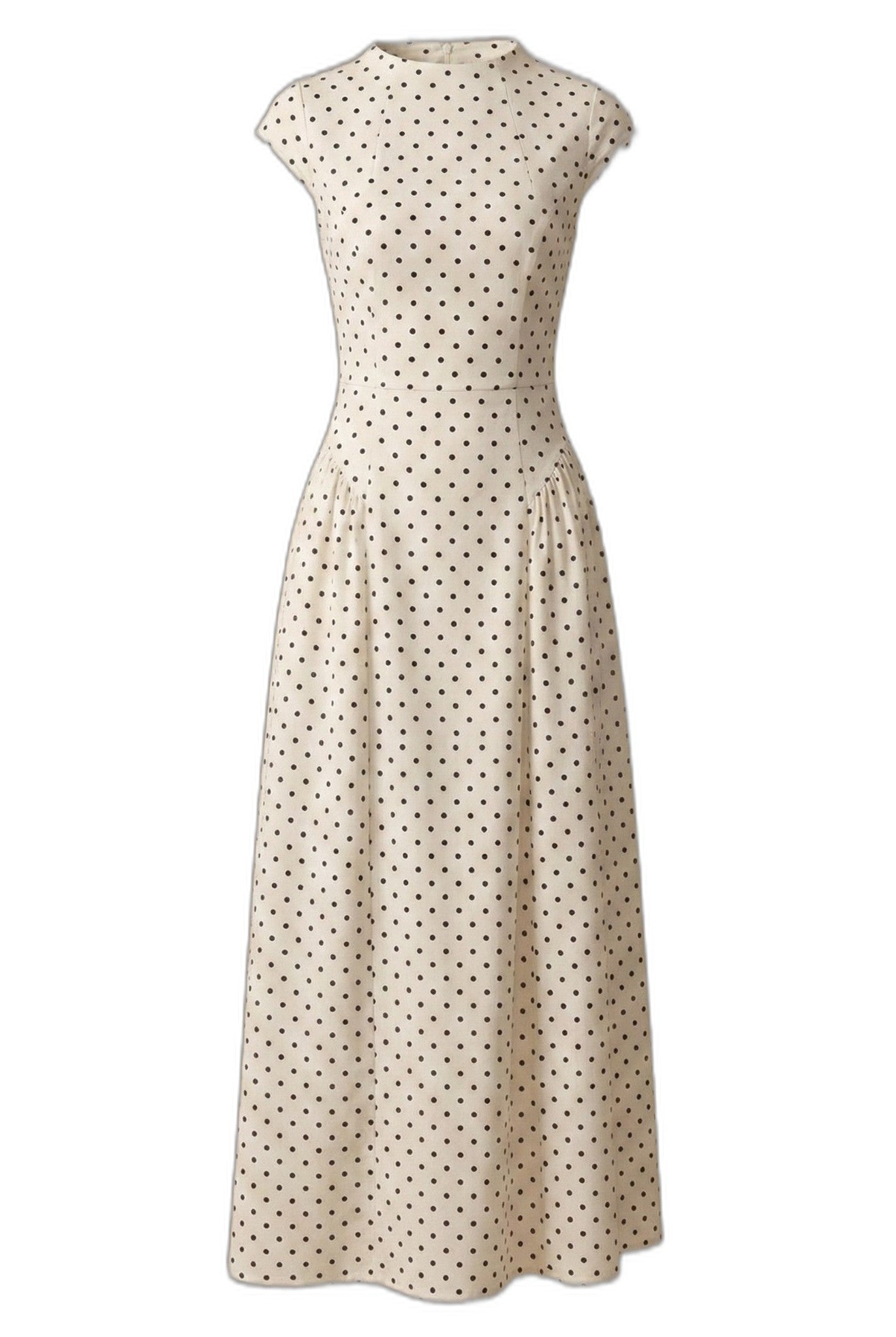 Effortless White Polka Dot Maxi Dress for Women with Round Neck Cap Sleeve A Line Pockets Casual Style