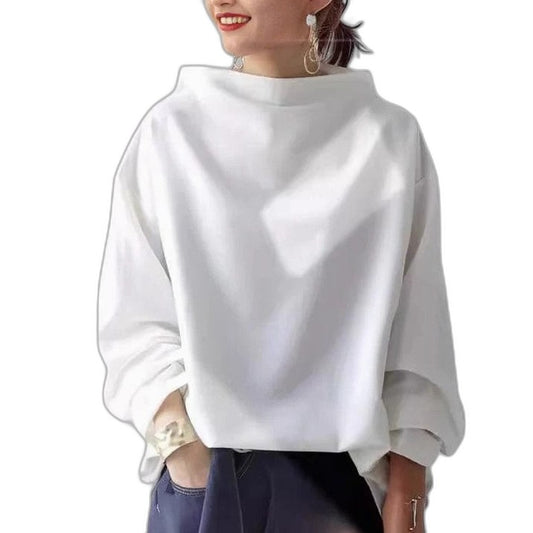 Effortless White Sweater for Women with Turtleneck Long Sleeve Oversized Casual Style