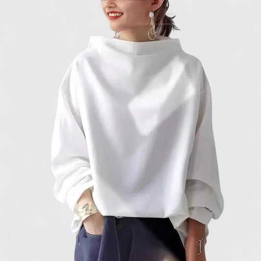 Effortless White Sweater for Women with Turtleneck Long Sleeve Oversized Casual Style