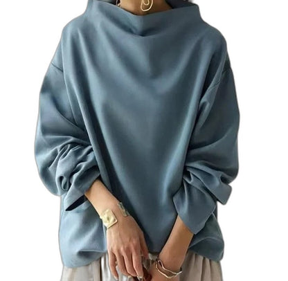 Effortless White Sweater for Women with Turtleneck Long Sleeve Oversized Casual Style