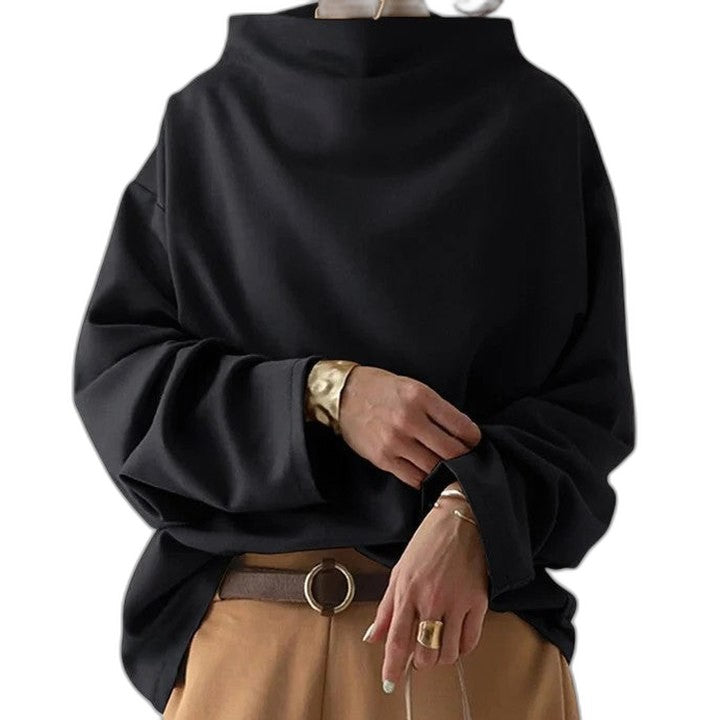 Effortless White Sweater for Women with Turtleneck Long Sleeve Oversized Casual Style
