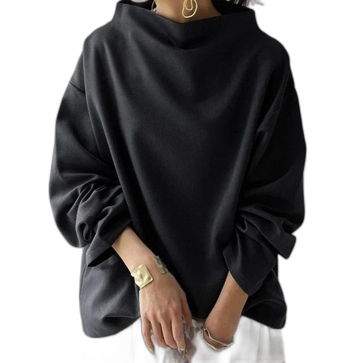 Effortless White Sweater for Women with Turtleneck Long Sleeve Oversized Casual Style