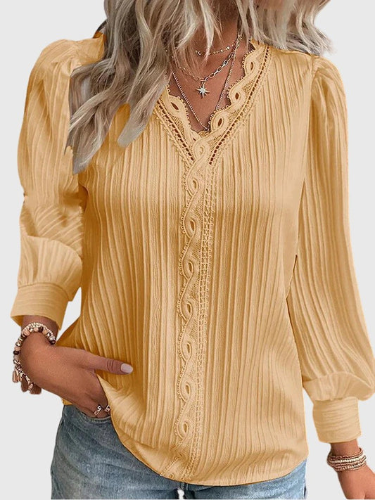Effortless Yellow Blouse for Women with V Neck Long Sleeve Button Front Flowing Casual Style