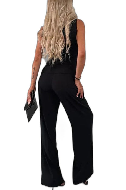 Effortless Yellow Jumpsuit for Women with V Neck Sleeveless Wide Leg Casual Style