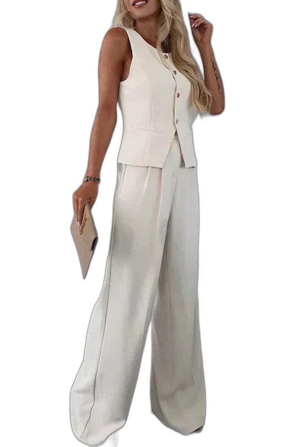 Effortless Yellow Jumpsuit for Women with V Neck Sleeveless Wide Leg Casual Style