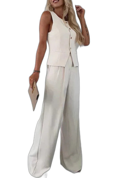 Effortless Yellow Jumpsuit for Women with V Neck Sleeveless Wide Leg Casual Style