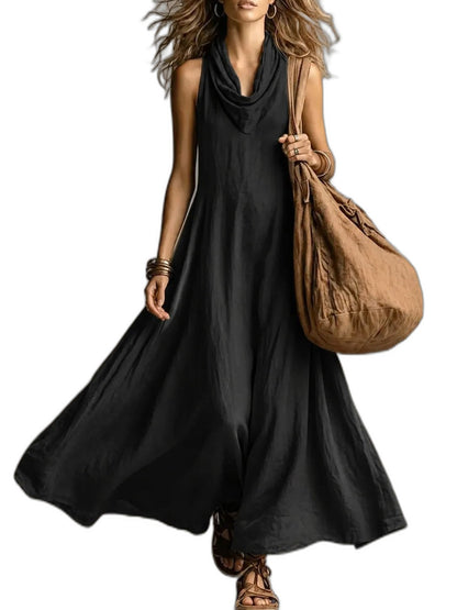Effortless Yellow Maxi Dress for Women with Cowl Neck Sleeveless A Line Flowing Casual Style